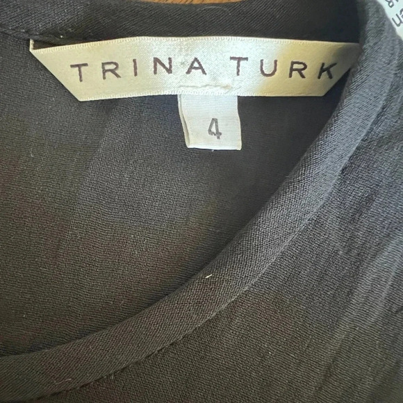 Trina Turk Black White Tweed Plaid Sheer Neck Bow Dress Size 4 - Picture 6 of 7